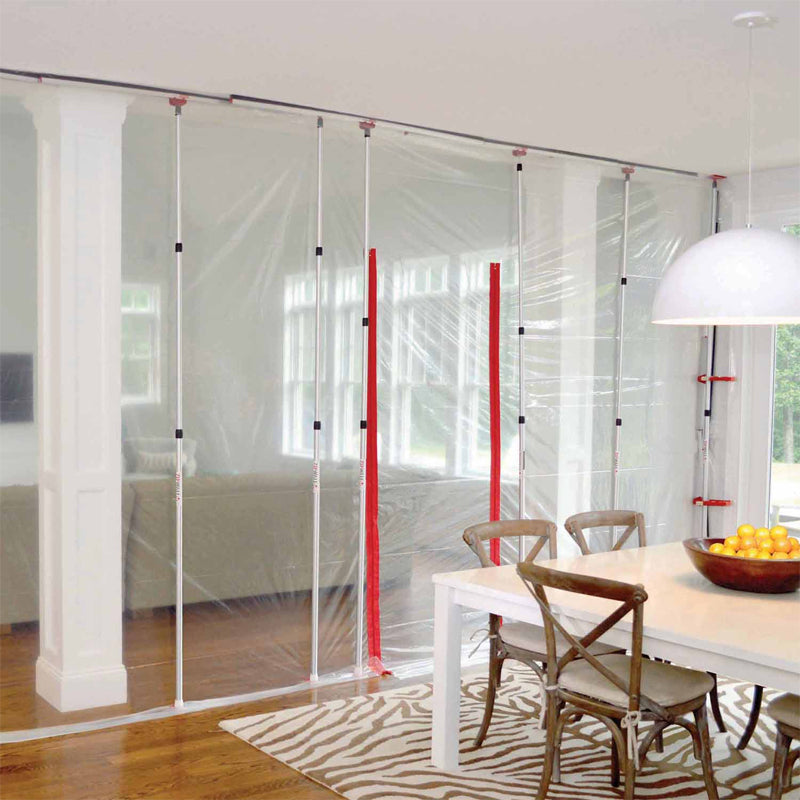 iQuip ZIPPOLE Enclosure Set - clear plastic sheet divides rooms with sealed dust barrier for effective dust and paint protection with renovations and new builds.