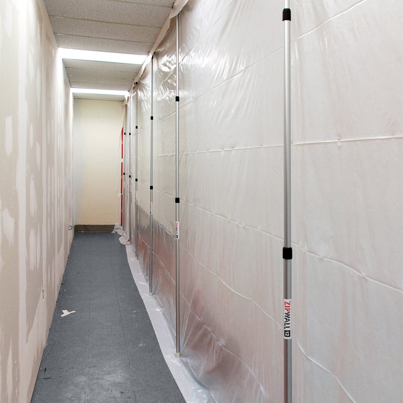 iQuip ZIPPOLE Enclosure Set - clear plastic sheet sealed dust barrier with poles for effective dust and paint protection with renovations and new builds.