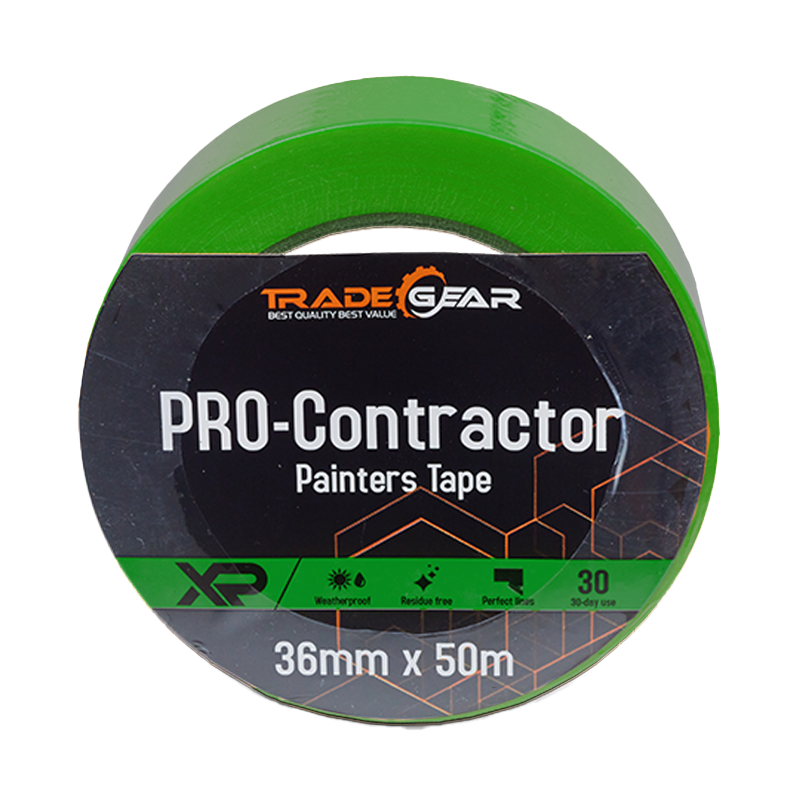 TradeGear XP PRO Contractor Painters Tape - 50m in 18mm, 24mm, 36mm or 48mm. Quality 30-day tape for everyday painting masking. Secure hold and no bleed.