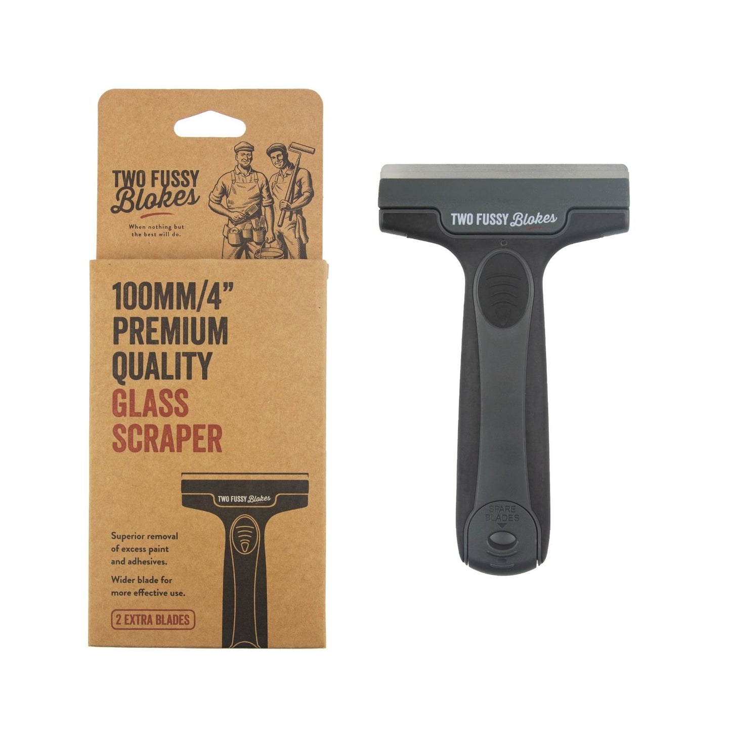 TWO FUSSY BLOKES Glass Scraper with 2 Blades - TradeGear