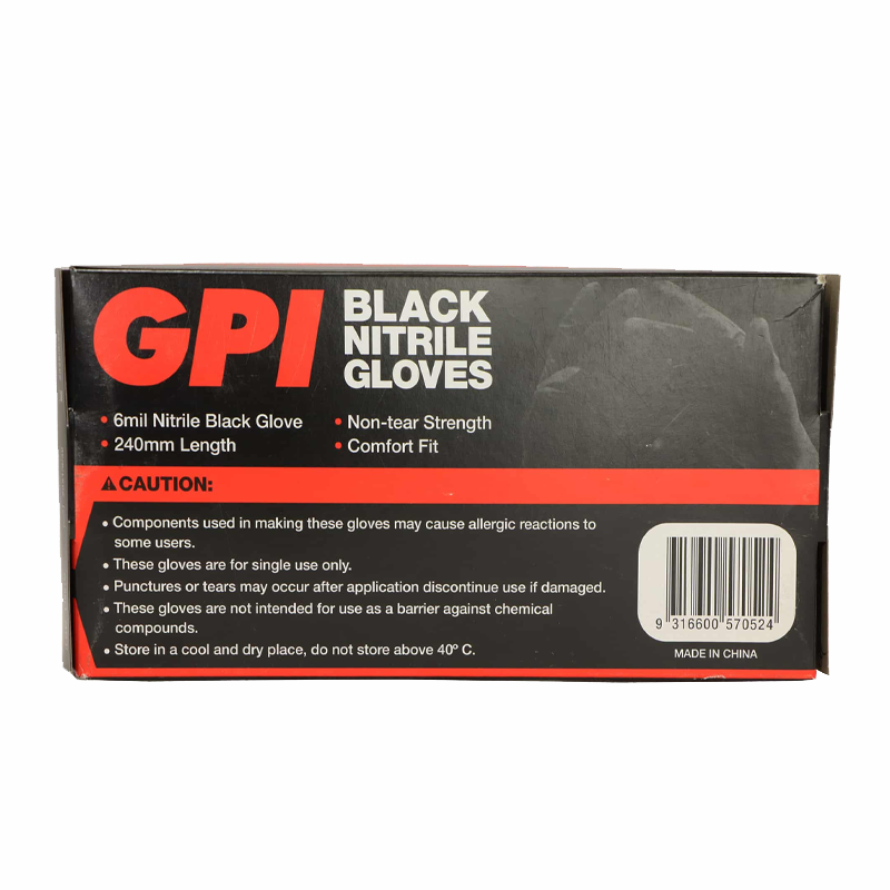 GPI Black Nitrile Gloves - 6mm - TradeGear