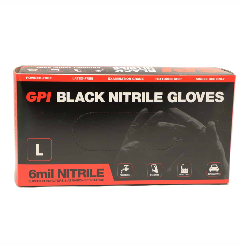 GPI Black Nitrile Gloves - 6mm - TradeGear