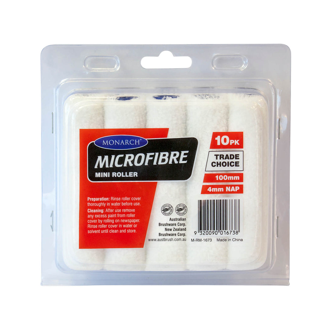 MONARCH 100mm Microfibre 4mm Nap Mini Rollers - 10 pack