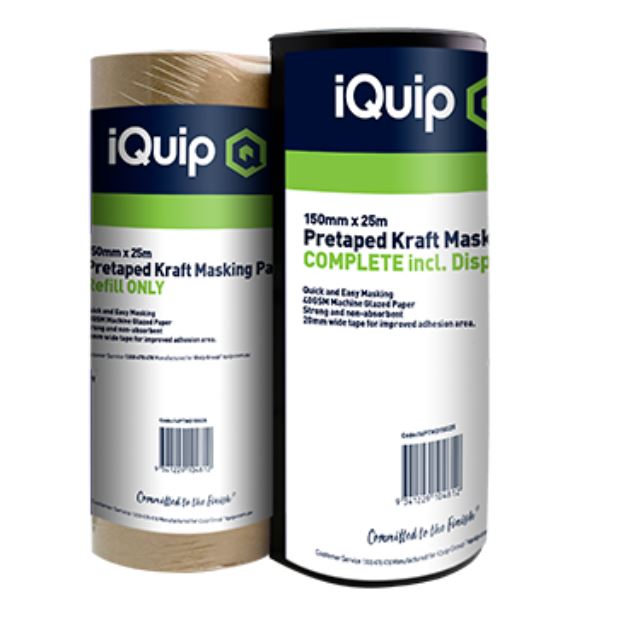 iQuip Pre-Taped Kraft Masking Paper in Dispenser - 25m