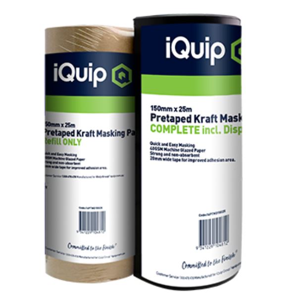 iQuip Pre-Taped Kraft Masking Paper in Dispenser - 25m - TradeGear