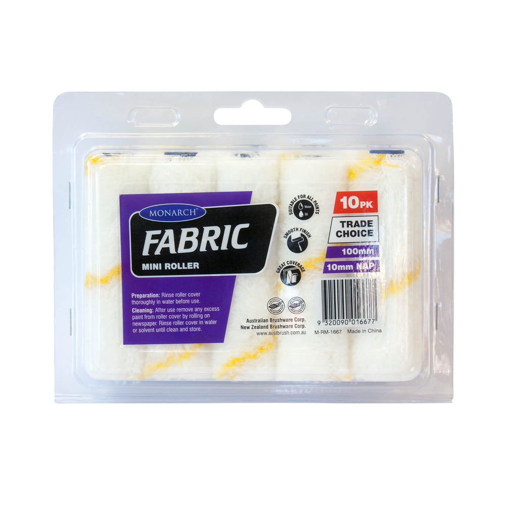 MONARCH 100mm Fabric 10mm Nap Mini Rollers - 10 pack - TradeGear